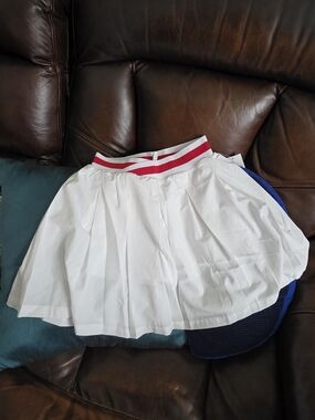 Cato Girls White Pleated Skort with Red-Striped Waistband
